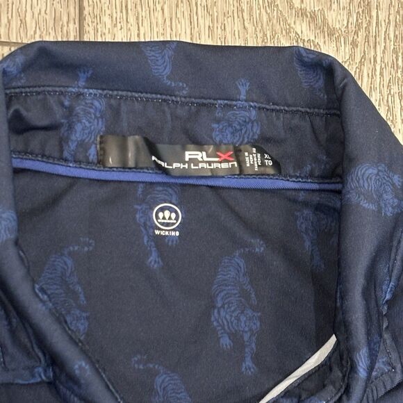RLX Ralph Lauren Polo Shirt Mens XL Tiger All Over Print Blue Polyester Golf - Picture 3 of 7